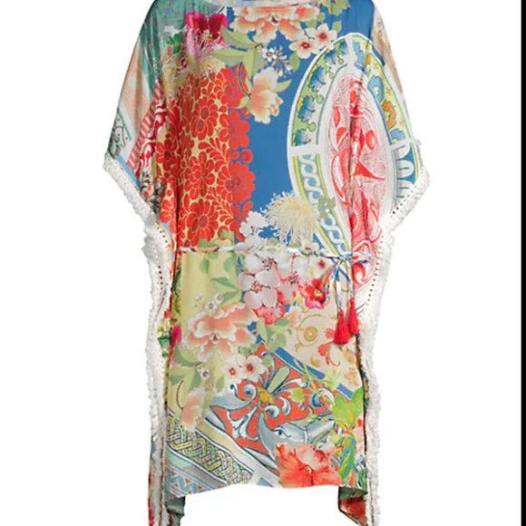 Johnny Was Boho Tunic Cover Up Fringed Floral Print Tassel Ties Kimono - Picture 3 of 6